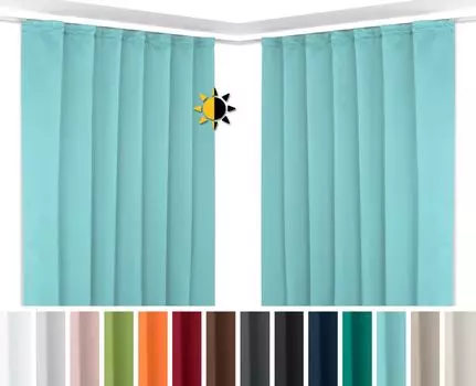 Набор Beautex из 2 плотных штор с U-образной рюшной лентой, затемняющие шторы, непрозрачное затемнение (голубой, 140 x 245 см), светло-синий