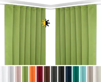 Набор Beautex из 2 затемняющих штор с U-образной лентой с рюшами, плотные шторы, непрозрачное затемнение (зеленое яблоко, 140 x 175 см), зеленый