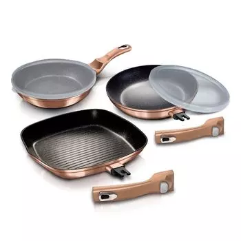 Набор Berlinger Haus из 3 гранитных сковород со съемной ручкой, 5 элементов, линия металлик, розовое золото BH7038 BerlingerHaus