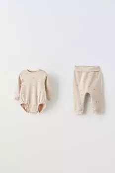 Набор боди и брюк с принтом ZARA, пыльно-розовый