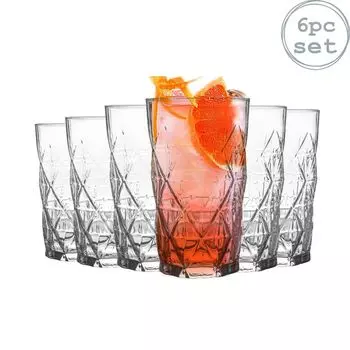 Набор бокалов для коктейлей LAV Keops в стиле ар-деко, 6 предметов — винтажные граненые стаканы для коктейлей для лонг-дринов — 460 мл, прозрачный