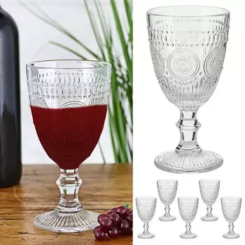 Набор бокалов для вина, 6 шт., "Мандала", 8,5x17см, 300 мл, прозрачное стекло, стеклянные ножки, украшения, стаканы для напитков, стеклянный набор, стакан для питья Cepewa