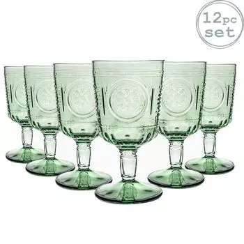Набор бокалов для вина Bormioli Rocco Romantic — винтажные итальянские стаканы из граненого стекла — 320 мл — зеленые — упаковка из 12 шт