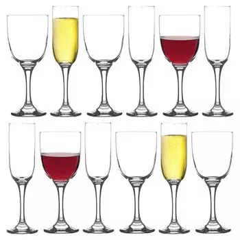 Набор бокалов «Токио», 12 предметов — большая стеклянная красная, белая роза, длинная ножка, подарочный набор для коктейлей и вечеринок — от LAV, белый