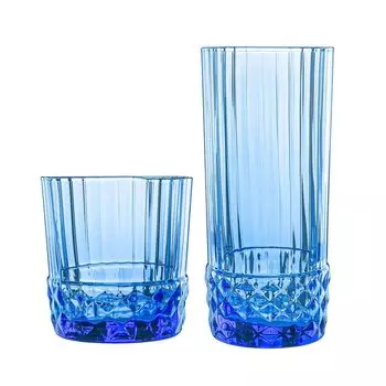 Набор больших бокалов Bormioli Rocco, 12 предметов, Америка 20-х годов, винтажные бокалы для виски в стиле ар-деко, синий сапфир