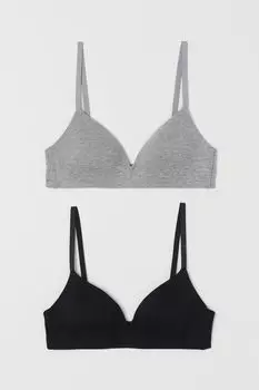Набор бюстгальтеров, 2 предмета, H&M Padded Cotton, черный/серый
