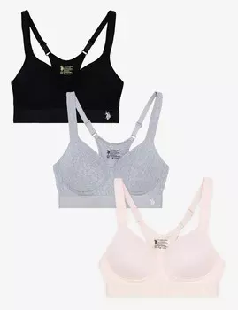 Набор бюстгальтеров с формованными чашками U.S. Polo Assn., 3 предмета, черный/серый/розовый