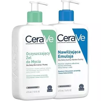 Набор Cerave из очищающего геля для умывания и увлажняющей эмульсии - 2 X 473 мл