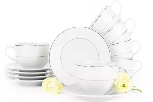 Набор чашек Konsimo на 6 персон. (12 шт.) «АМЕЛИЯ САТИНА», белый, фарфор, элегантный, 250 мл/14 см