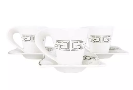 Набор чашек Medusa для эспрессо, 12 предметов, с серебряными чашками для мокко, кофейными чашками на 6 персон 6 чашек + 6 блюдец бело-серебристый Наслаждайтесь подачей кофе Bavary, белый