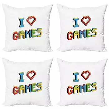 Набор чехлов для игровых подушек ABAKUHAUS (4 предмета), Love Video Games Pixel Art, современная двусторонняя цифровая печать, 45 x 45 см, разноцветные