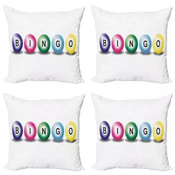 Набор чехлов для подушек ABAKUHAUS Bingo (4 предмета), разноцветные шарики в стиле 3D, современная двусторонняя цифровая печать, 40 см x 40 см, белый и многоцветный