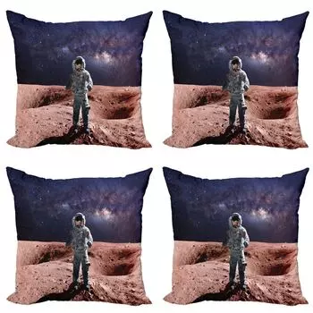Набор чехлов для подушек ABAKUHAUS Space (4 предмета), выход в открытый космос на Марсе, современная двусторонняя цифровая печать, 45 см x 45 см, фиолетово-коричневый