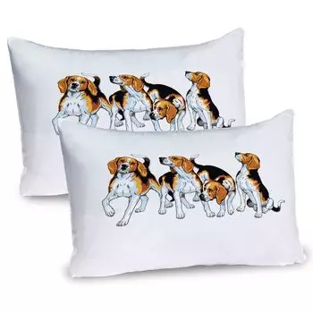Набор чехлов на подушку ABAKUHAUS Beagle, 2 шт., четыре брата и сестры гончей бигля играют в фоксхаунда, тема «Я люблю свою породу собак», чехол на подушку с декоративным принтом, 80x40 см, коричневый, белый и черный