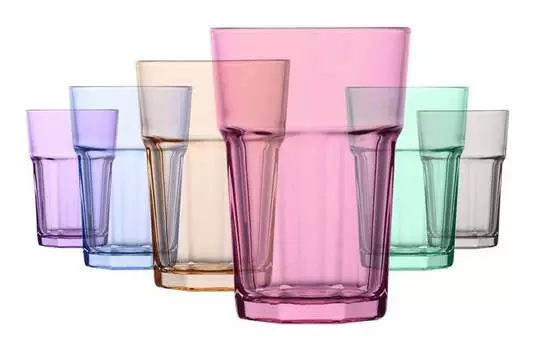 Набор цветных стаканов LAV, 6 шт. по 350 мл - стаканы для коктейлей - стаканы для питья - стаканы для воды - "Коралл АРА" Современный дизайн, мультиколор