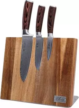 Набор дамасских ножей Wakoli EDIB из 3 предметов I деревянная коробка I лезвие 8–17 см I с блоком для ножей