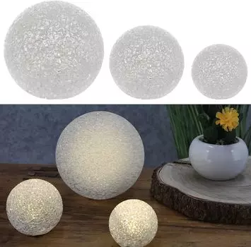 Набор декоративных светодиодных шаров из 3 декоративных лампочек из пластика 15/10/8 см, белый, на батарейках, декоративная подсветка, морщинистый дизайн Cepewa