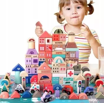 Набор деревянных развивающих кубиков Город 115 Эл Tobbi-Toys