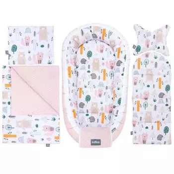 Набор детских плюшек Bellochi из 5 предметов - изготовлен из 100% хлопка - включая детское гнездышко 90x60 см, мягкое одеяло, подушку, плоскую подушку с чехлами - 4 оставшихся места.