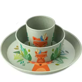 Набор детской посуды KOZIOL "Набор 3 тарелки+миска+чашка CONNECT HARRY", (набор, 3 шт, набор 3 тарелки+миска+чашка), Co нейтральное производство, Производство Германия, 3 детали, на 1 персону, цвет organic green