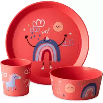 Набор детской посуды KOZIOL «Тарелочка + миска + чашка CONNECT DREAMS», (набор, 3 предмета), 100% без меламина, подлежит вторичной переработке, CO нейтральный, производство Германия!, цвет organic red dreams