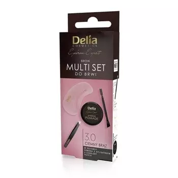 Набор для бровей Eyebrow Multi Set Dark Brown - пинцет, гель для бровей, трафарет, стойкая формула 4 г Delia Cosmetics