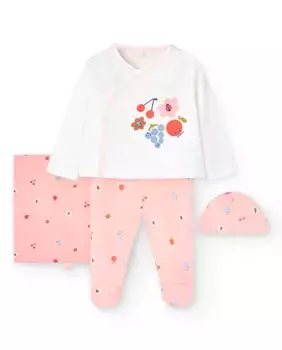 Набор для девочки 3 куска хлопка с рисунком спереди Boboli, белый