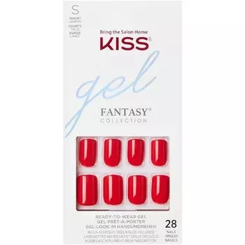 Набор для клеевого маникюра Gel Fantasy Collection, квадратные накладные ногти короткой длины, 28 накладных ногтей, клей для ногтей, пилка для ногтей и маникюрная палочка, Kiss