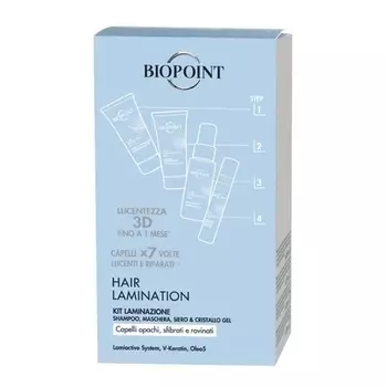 Набор для ламинирования волос: шампунь для 3D-блеска 20 мл + восстанавливающая маска 20 мл + ламинирующая сыворотка 20 мл + гель-сублиматор Crystal 8 мл, Biopoint