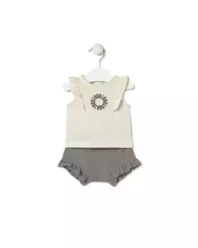 Набор для малышей 2 предмета с крашеными хлопковыми рюшами Tous, серый