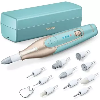 Набор для маникюра и педикюра Mp 84 с электрической пилочкой для ногтей и 10 насадками – включает светодиодную подсветку и футляр для хранения – до 4400 об/мин, Beurer