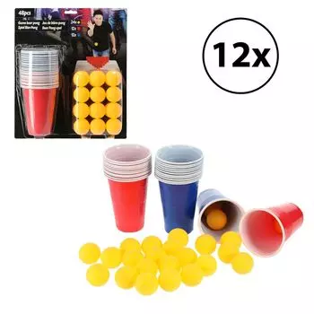 Набор для питьевой игры в пивной понг, состоящий из 12 чашек по 48 предметов + по 24 шарика каждый: 12 синих и 12 красных пивных понгов для вечеринок Cepewa