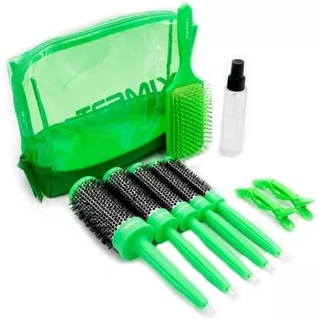 Набор для расчесывания за 3 шага включает в себя 5 расчесок, сыворотку для секущихся кончиков, распутывающую щетку и 2 заколки для волос — зеленого цвета., Termix