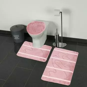 Набор для ванной, 3 предмета, коврик для ванной, водопоглощающий, с мелким полосатым рисунком, нескользящий, розовый Almina, коричневый
