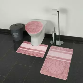 Набор для ванной комнаты, состоящий из 3 предметов, коврик для ванной, водопоглощающий, с крупным полосатым рисунком, нескользящий, розовый Almina
