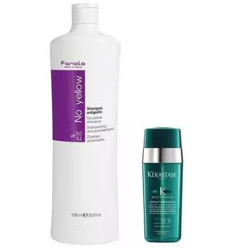 Набор для волос: шампунь, минимизирующий желтизну светлых волос 1000мл + сыворотка для поврежденных кончиков 30мл Fanola No Yellow and Therapiste