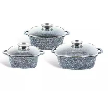 Набор для запекания, набор квадратных кастрюль, серая керамика, каменное покрытие, стеклянная крышка, (2,8 л / 4,4 л / 6,5 л) EDENBERG, серый