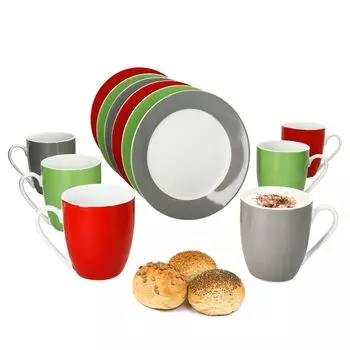 Набор для завтрака, 12 предметов, фарфор Variant Trio, тарелка на 6 персон, маленькая кофейная кружка MamboCat