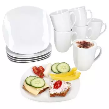 Набор для завтрака из 12 предметов, белый фарфор Lotta, маленькие тарелки, кофейные кружки на 6 человек MamboCat