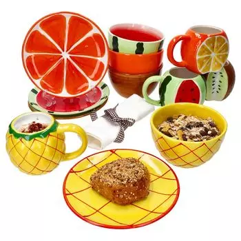Набор для завтрака Tutti Frutti, 12 предметов, тарелка, чашка, миска с фруктами, разноцветные на 4 человека MamboCat