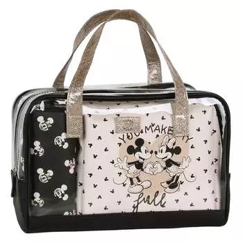 Набор дорожных косметичек на молнии Disney, Микки и Минни Маус, Бежево-черный, 3 шт., sarcia.eu