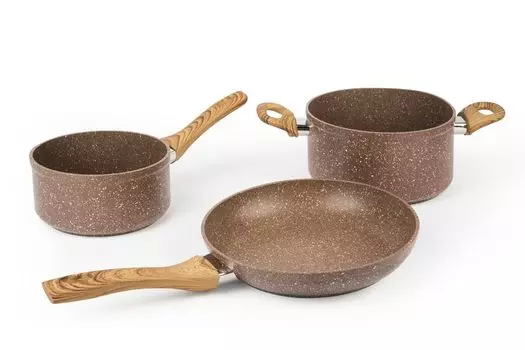 Набор Excelsa из 3-х сковород Wood & Stone алюминий коричневый