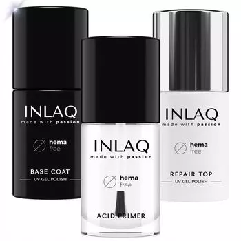 Набор: гибридная база, 6 мл + самовосстанавливающийся гибридный топ, 6 мл + кислотный праймер, 7 мл Inlaq
