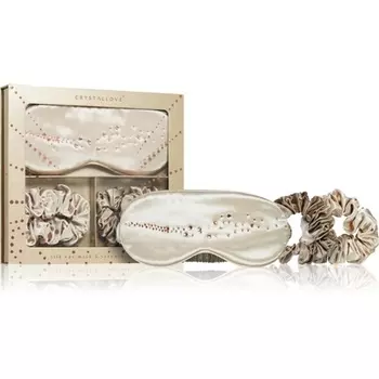 Набор Golden Silk Eye Mask & Scrunchies Crystallove — шелковый материал, золотистый цвет, включает маску для глаз и резинки для волос.