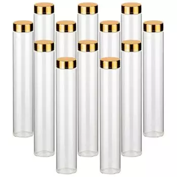 Набор gouveo из 12 баночек с завинчивающейся крышкой. Тюбик 150 мл с золотистой крышкой - небольшие цилиндрические баночки с крышкой для специй, косметики и аксессуаров для рукоделия, прозрачный