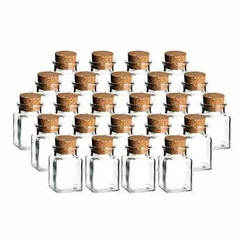 Набор gouveo из 24 баночек для специй по 150 мл, квадратный с пробкой - пустая банка для хранения с пробкой для наполнения - маленькая пробковая банка