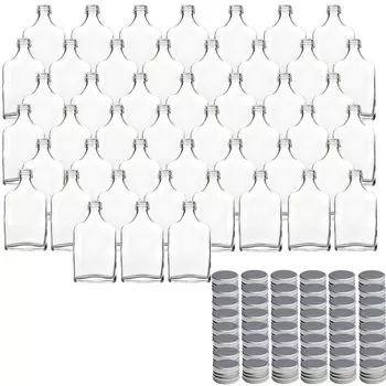 Набор gouveo из 48 стеклянных бутылок фляжка 40 мл с завинчивающейся крышкой серебро - мини-бутылка 0,04 л для наполнения - стеклянные бутылки для ликера, виски, шнапса или для поделок, прозрачный