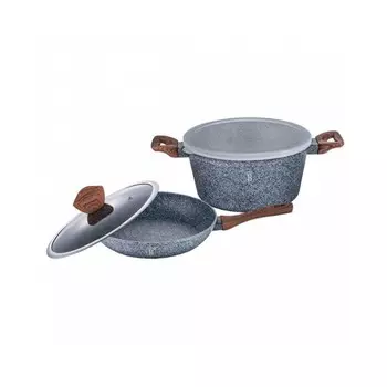 Набор гранитных кастрюль BerlingerHaus Forest Line, 18 предметов. Набор кастрюль для приготовления пищи, серый