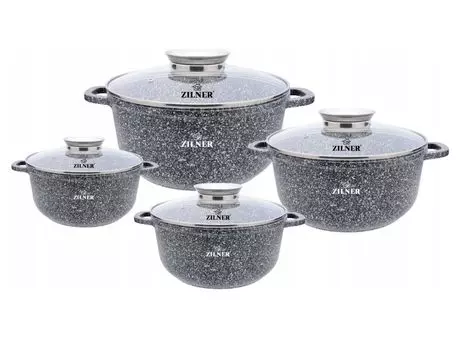 Набор гранитных кастрюль из 8 предметов, набор кастрюль, набор посуды, мраморное покрытие Zilner Zl-7078 EDENBERG, серебро