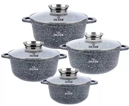 Набор гранитных кастрюль из 8 предметов, набор кастрюль, набор посуды, мраморное покрытие, 16/20/22/26 см Zilner Zl-8532
